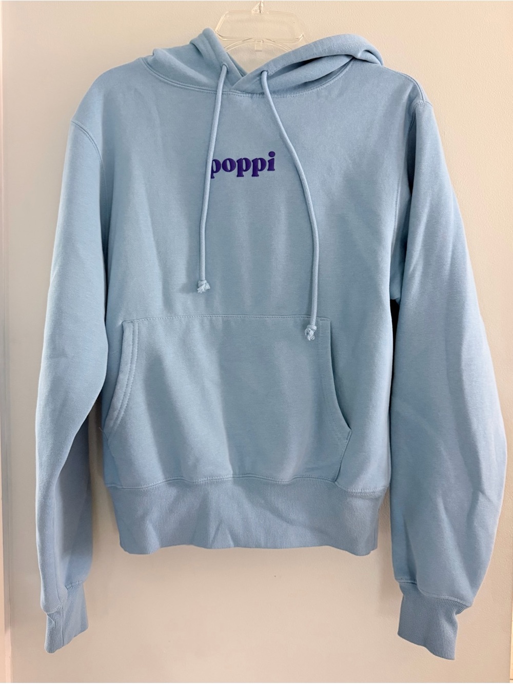Limited Edition Poppi Light Blue Crewneck Hoodie with Purple Logo
